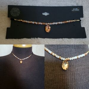 Beaded Citrine Charm Choker Necklace